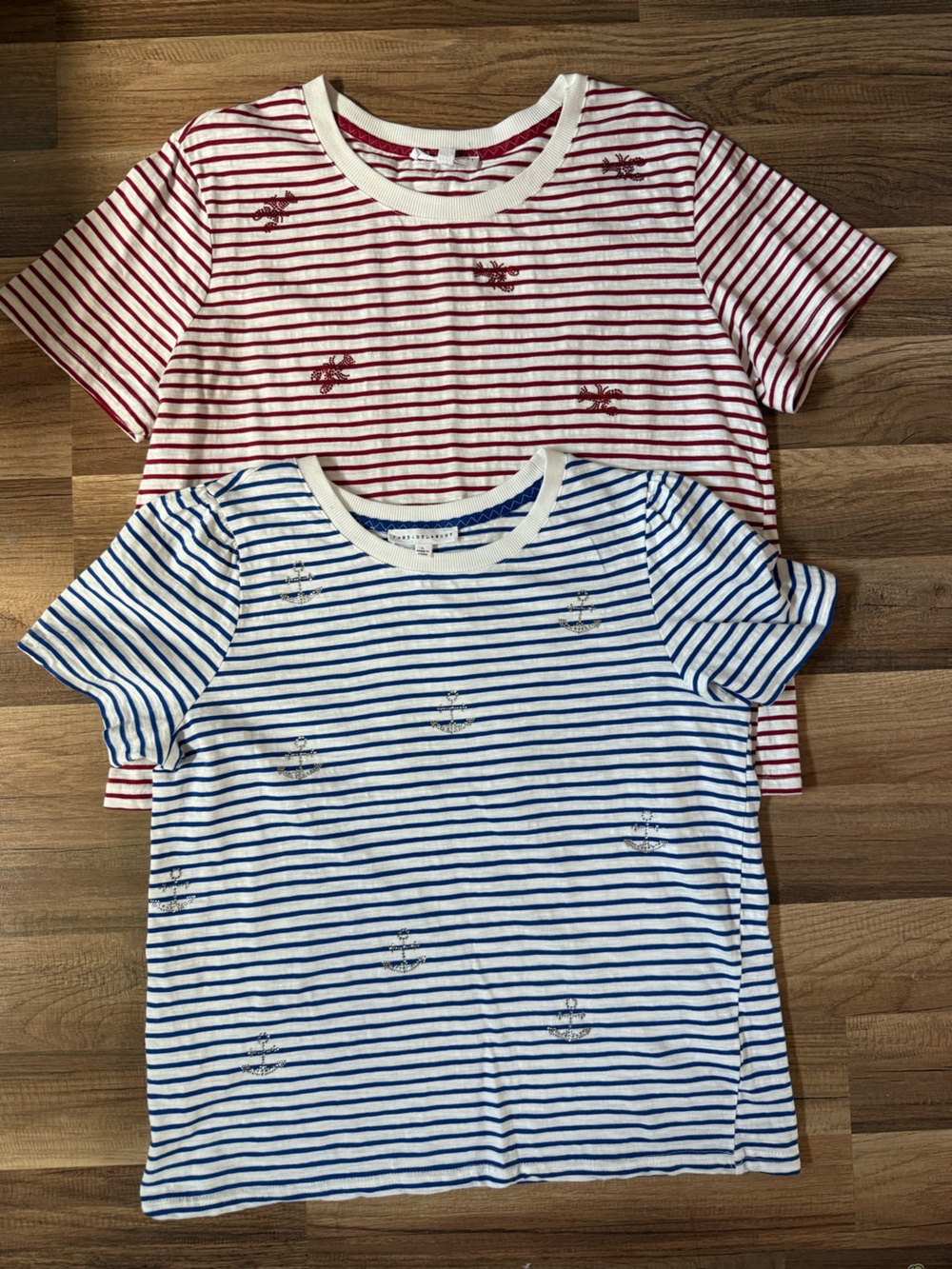 Jane and Delancey Striped Tee Pair in Red & Blue